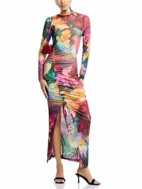 aqua mesh mock neck maxi dress On Your Mind Mesh Maxi Dress - Blue